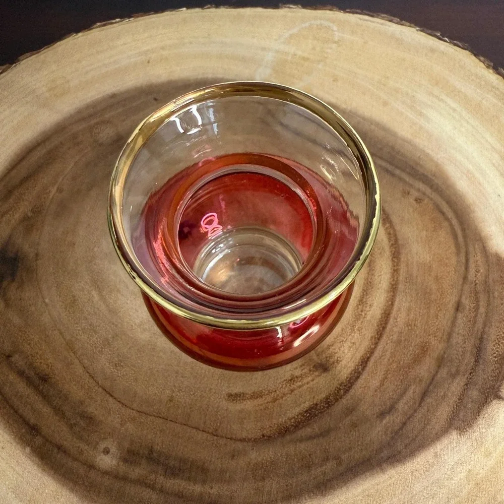 Vintage Cranberry Glass Bud Vase Gold Rim Small‎ Boho Decor Hollywood Regency